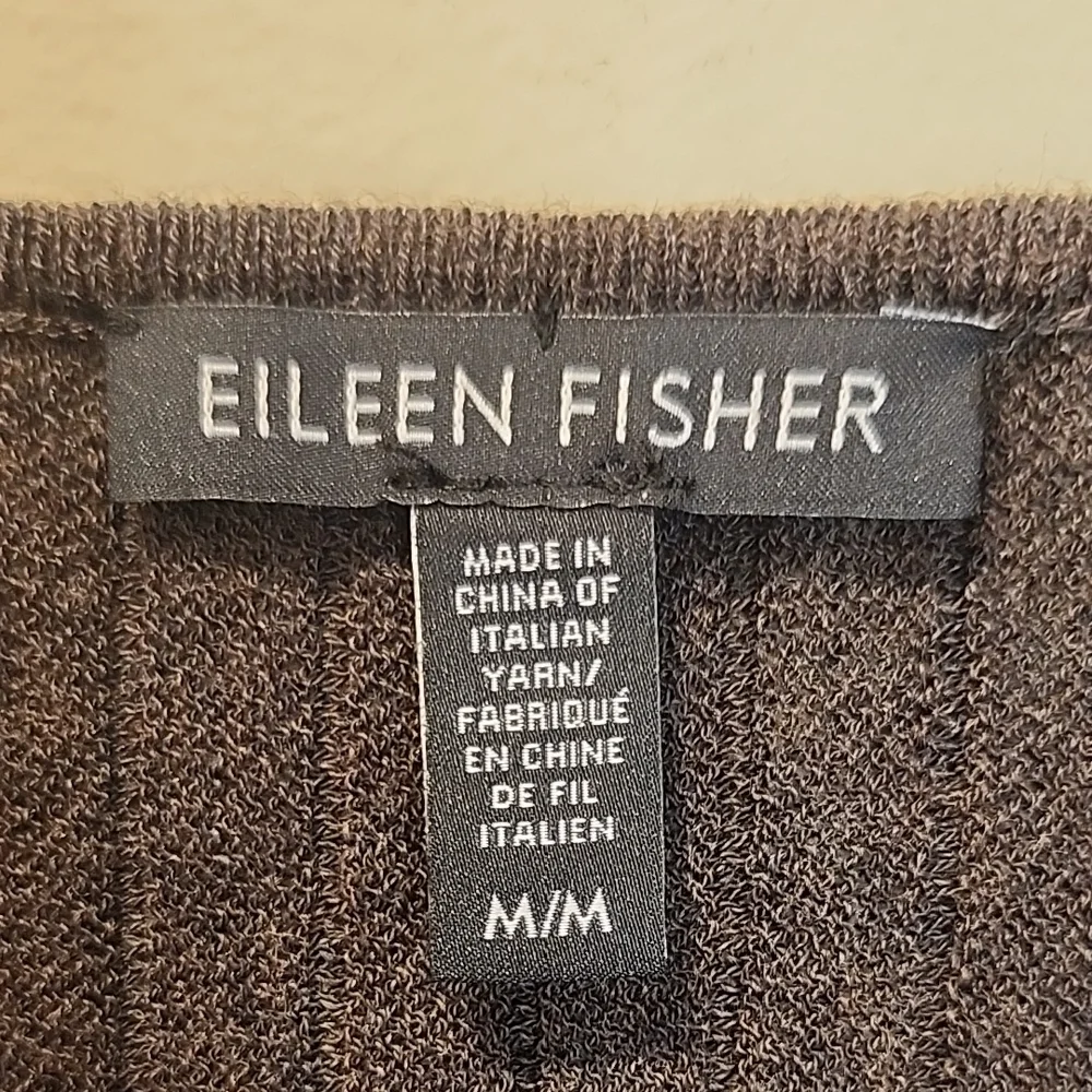 Eileen Fisher Dark Brown Wool Pleated Scoop-Neck Long-Sleeve Dress - Picture 2 of 10